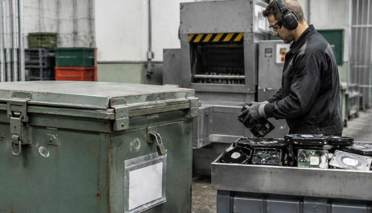 Låst sekretesskärl och fysisk destruktion av hårddiskar